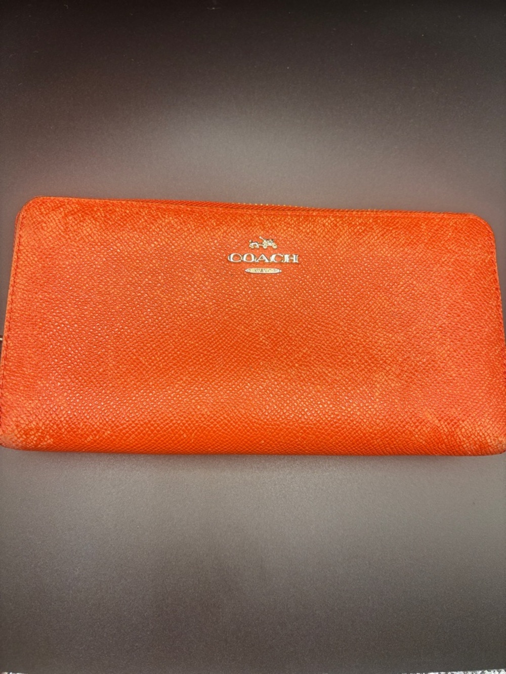 Coach Red Zip Around Wallet with Silver Logo